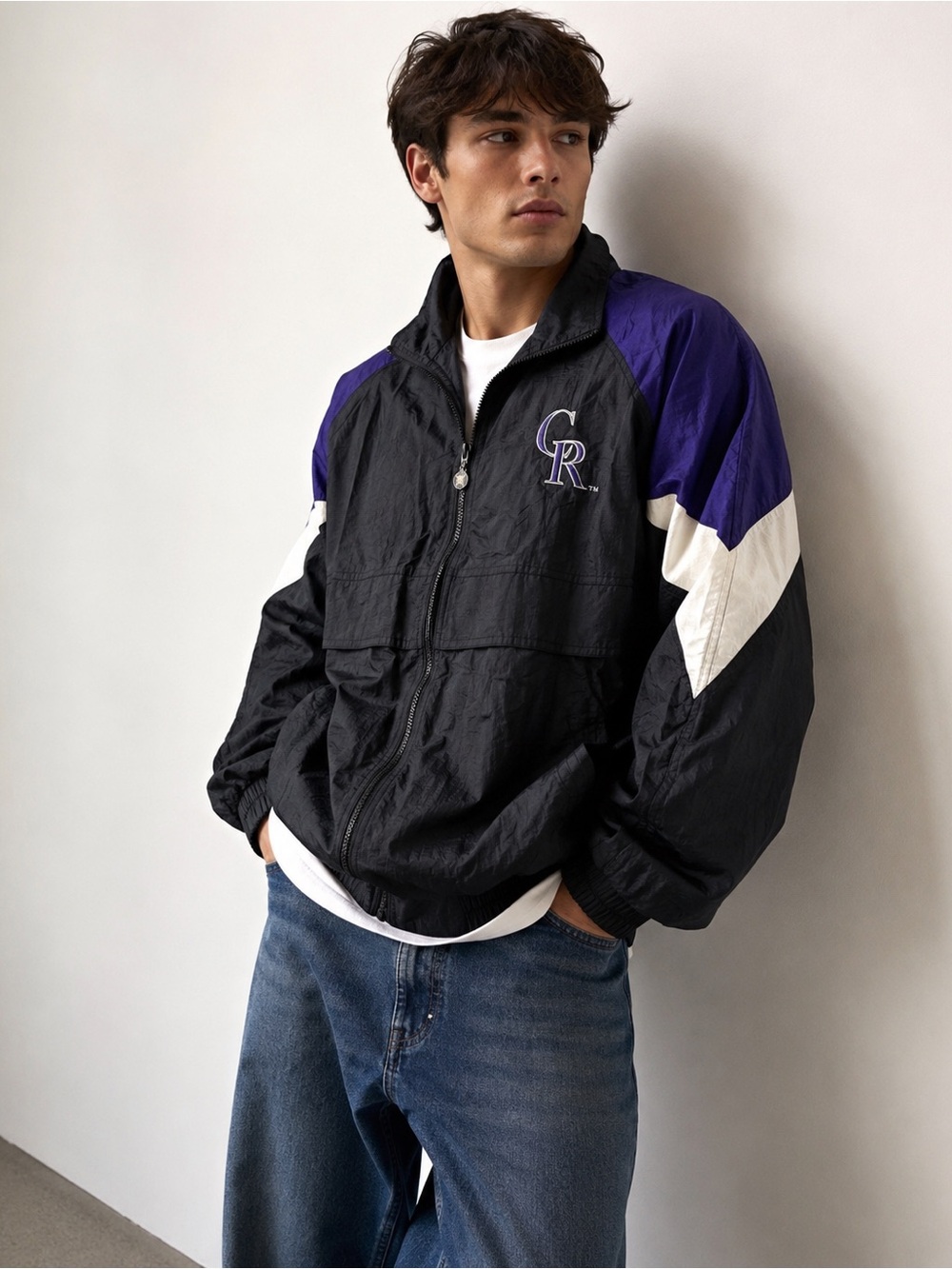 Vintage 90s Colorado Rockies Windbreaker Jacket XXL MLB Black Purple Full Zip